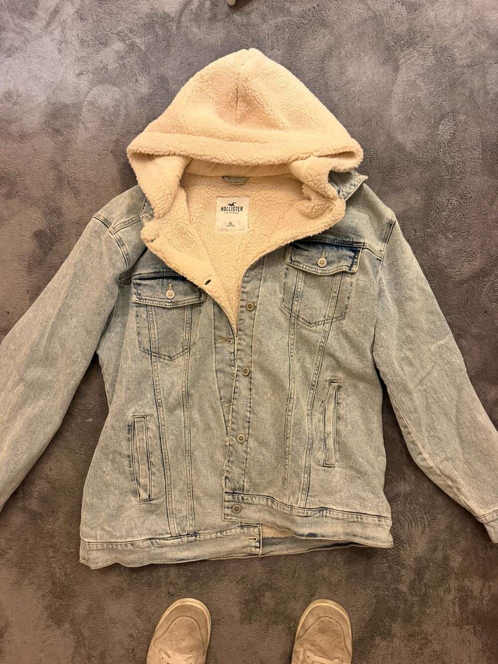 Hollister Sherpa Lined Hooded Denim Jacket Size XL Light Wash
